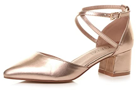 AJVANI Womens Ladies mid Block Heel Cross Strap Evening Mary Jane Court Shoes Size 6 39 Rose Gold