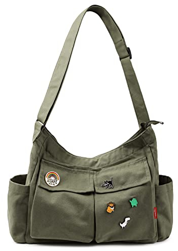 Captain Blues Canvas Messenger Bag Umhängetasche Crossbody Schulter Tote Hobo Bag für Frauen und Männer - Große Tasche mit mehreren Fächern (Grün)