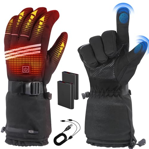 LOTTBUTY Heated Gloves for Men Women, Rechargeable Gloves with 4 Temperature Modes, 7.4V 5000mAh Battery Waterproof Heated Gloves Camping Hand Warmers for Motorcycle Skiing Hiking Hunting Cycling