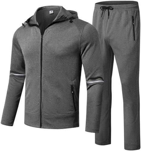 Rdruko Men's Track Sweat Suits 2 Piece Set with Hood Jogging Workout Gym Running Tracksuits Sweatsuits Outfits(Dark Gray, US M)