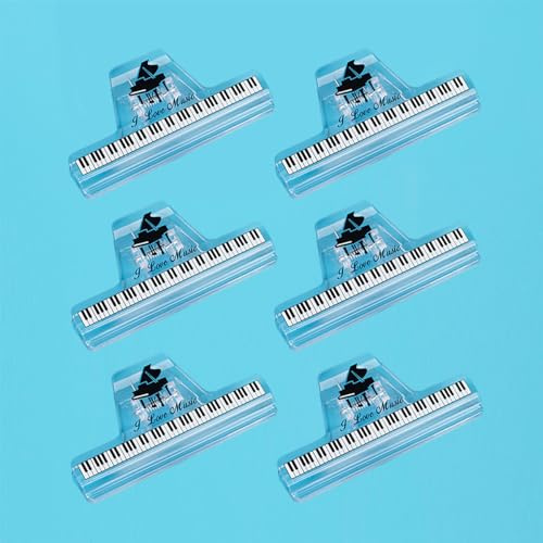 Pince en plastique pour livre de musique,6 pièces partition de musique, support de page de musique, pour piano, guitare, violon, instruments de jeu et livres de lecture, motif clé de piano
