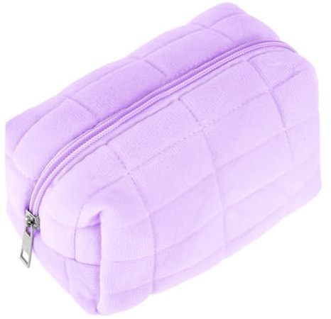Sibba Makeup Bag Soft Pouch Pencil Case Aesthetic Cosmetic Pouch Bathroom Shower Fuzzy Plush Toiletry Organizer Make Up Organize Accessories Travel Bag Y2k Purse Containers Women (Purple)