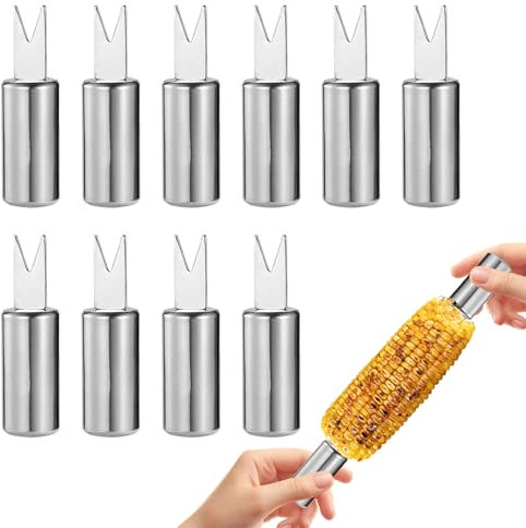 Brochetas de maíz en la mazorca, 10 soportes para mazorca de maíz en la mazorca, pinchos de tenedor de barbacoa, soportes de mazorca de maíz de acero inoxidable, tenedores de maíz en la mazorca para