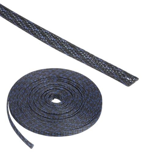 Rebower 25ft PET Expandable Wire Loom 1/4 Inch, PET Braided Wire Sleeving Cable Management Sleeve Tubing [for Audio Video Home Office Cord Protector]-Black Blue