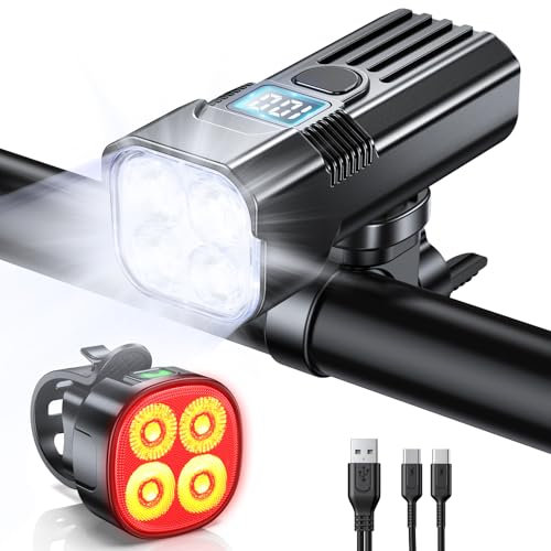 Mohard Bike Lights, [4+7 Modes] & [LED Power Display] Bicycle Lights Front and Back, Rechargeable 3000mAh & Super Bright 2000LM, IP65 Waterproof Bike Helmet Light, Headlight and Rear for Night Riding