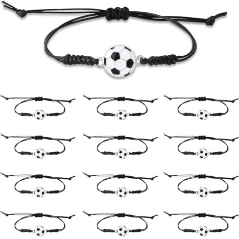 12 Pcs Braccialetti da Calcio per Bambini, Braccialetti Sportivi da Calcio Intrecciati, Bomboniere Sportive, Braccialetti dell'Amicizia Intrecciati Regolabili, per Compleanni Sportivi per Bambini