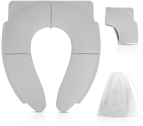 HOTUT Bébé Réducteur de Toilette, Antidérapant Siège Pliable de Toilette, Siège de Toilette de Voyage pour Enfants, Apprendre à Faire sur Le Pot, Livré avec Sac de Rangement-Gris
