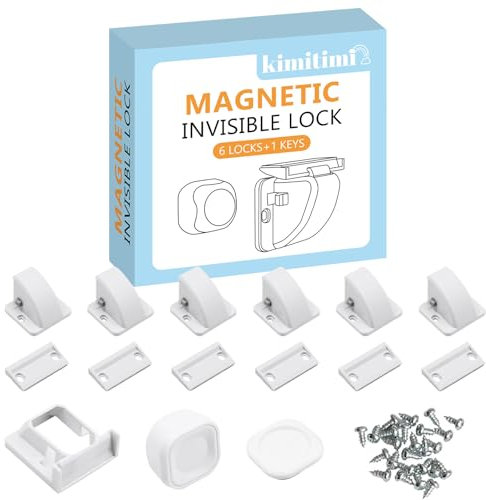 kimitimi 12 Pack Magnetic Cabinet Locks Baby Proofing - Child Safety Cabinet Latch Locks with Adhesive, No Drill or Tools Installation, for Cabinets Drawers Doors