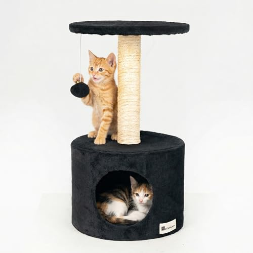 CASA Basics Rascador para Gatos 59 cm Kuchi, Árbol para Gatos, 1 caseta, 1 Plataforma Mirador, 1 Pompon (Negro)