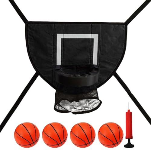 Studsmatta basketring, justerbart mjukt basketbollnät med 4 bollar och pump, brytbar kant för dunking studsmatta basketbollfäste med basketbollar för barn lekplats