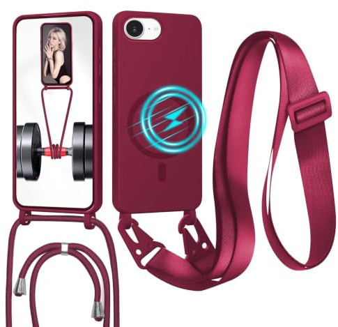 GoodcAcy Crossbody snodd för iPhone 16E, [kompatibel med MagSafe] magnetiskt fodral med rem justerbar och avtagbar hals, anti-fingeravtryck, röd