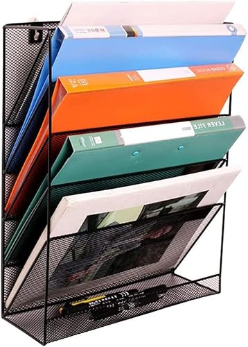 LN COZY CORNER Office Filing Trays Holder with Pen Holder Letter A4 Paper Desk Organiser Desktop File Holder Stackable Document Storage Rack for Home Office School (Black, 5-tier)