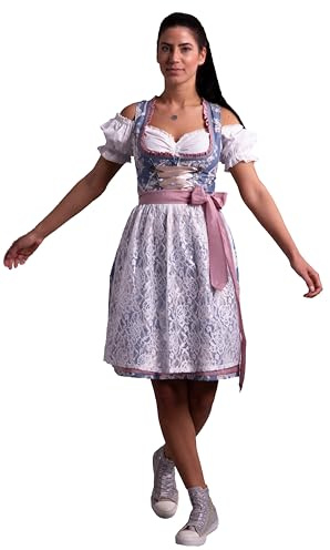 Dirndl - Abito tradizionale bavarese, 2 pezzi, per Oktoberfest, con grembiule blu, Blu, 40