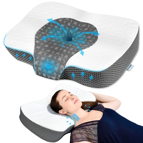 Elviros Cervical Neck Pillow for Neck and Shoulder Pain Relief, Orthopedic Ergonomic Memory Foam Pillows for Side, Back and Stomach Sleepers, Adjustable Height Bed Pillow for Sleeping, White