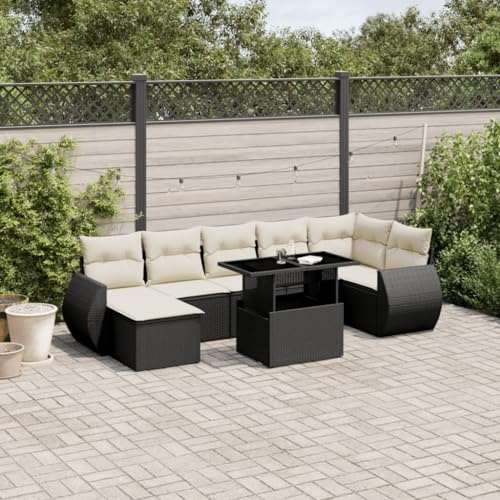 Ensemble de canapé de jardin 8 pièces en polyrotin noir avec table réglable, résistant aux UV, groupe de sièges d'extérieur modulaire pour terrasse, balcon, jardin