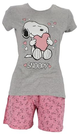 The Peanuts Snoopy | Minnie Mouse Set pigiama da donna a maniche corte camicia da notte top pantaloni tuta casual Pjs S M L XL XXL, Colore: rosa., L