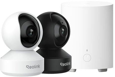 Reolink E1 Zoom + E1 Zoom Negro + Home Hub Mini, Cámaras 4K Interior con Giro/Inclinación, Zoom 3X, Detección de Llanto/Movimiento y Centro de Seguridad Todo en Uno con Almacenamiento y Acceso Remoto