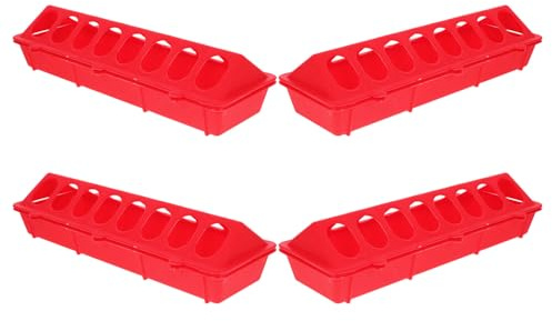 jojofuny Lot de 4 Mangeoires à Poulets en Plastique Couvercle Rabattable, Petite Mangeoire Allongée Rouge, Dispositif d'alimentation pour Volailles D'intérieur, Adapté pour Pigeons