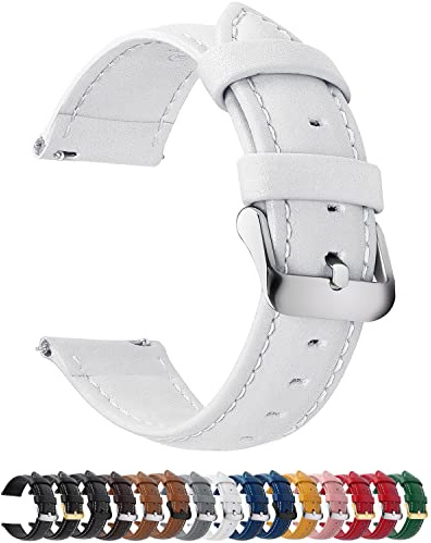Fullmosa 12 Farben Uhrenarmband,22mm Vintage Lederarmband Ersatzrmbänder für Smartwatch und Universal-Uhr mit Edelstahl Schließe für Herren Damen,22mm Uhrband Weiß