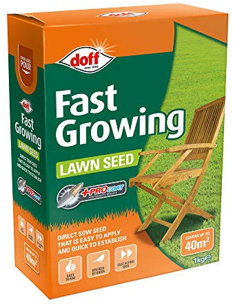 Doff Fast Acting Lawn Seed with Procoat- 1kg Lawn Care for Gardens – 100% Coated Grass Seeds - Bird-Resistant & Hard-Wearing