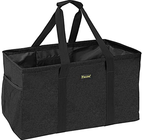 BALEINE Extra Large Utility Tote Bag with Reinforced Wire Frame, Reusable Grocery Bag for Shopping, Picnic (Black, 22''x12''x10'')