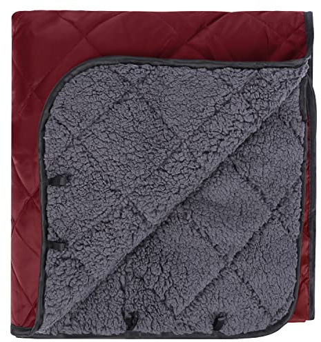 REDCAMP Waterproof Blanket with Sherpa Lining, 200x150cm， Red Wine | 200x150 cm,Sherpa Lining， Windproof,For Cold Weather Winter Camping Hiking Stadium Travel Sports, Washable，Red Wine