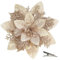 MIKAILE 20 Pezzi Fiori per Albero di Natale con Clip, Fiori Artificiali Natalizi per Decorazioni con Glitter, Fiori di Natale Poinsettia per Decorazioni Natalizie Ghirlanda (Champagne)