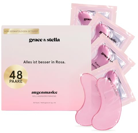 grace & stella - Preisgekrönte Augenpads, Eye Pads Reduzieren Dunkle Augenringe, Augenmaske gegen Tränensäcke und Falten, Kühlende und Erfrischende Augenpflege, Eyepads mit Gel [48 Paare, Rosa]