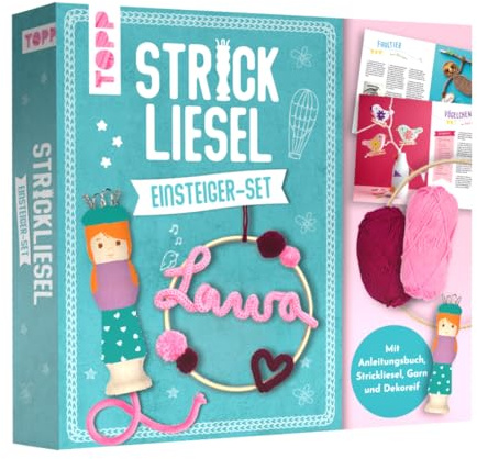 TOPP Meine erste Strickliesel - Bastelset: Buch (32 Seiten) mit Strickliesel, Garn in 2 Farben und Holzreifen, White