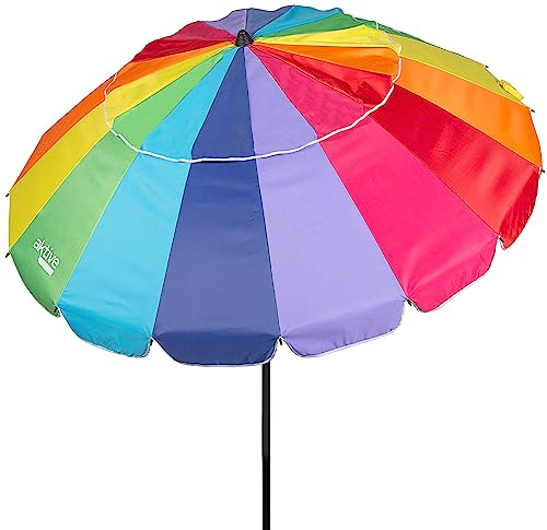 AKTIVE 62280, vikbart och lutande strandparaply Ø240 cm, UV 50-skydd, strand vindruta, stort parasollparaply, regnbåge strandparasoll, Flerfärgad, flerfärgad, regnbåge, silver, Large, Klassiskt