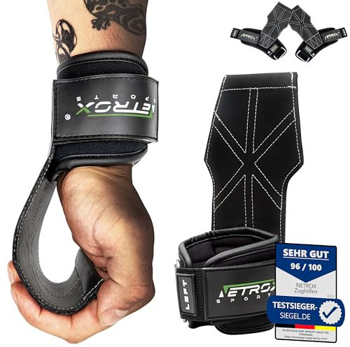 NetroxSports Hyper Grips Fast Zughilfen Krafttraining Leder – Fitness Lifting Straps für Kreuzheben, Deadlift, Bodybuilding & Gym – Handgelenkschutz, Grip Zughilfe - für Männer & Frauen, Gewichtheben