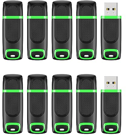 KEXIN 64GB USB Stick 10 Pack USB 2.0 Memory Stick Mini Flash Drive USB Stick Cap Design Data Storage Pen Drive for Computer, Tablet, TV, Car (Green)