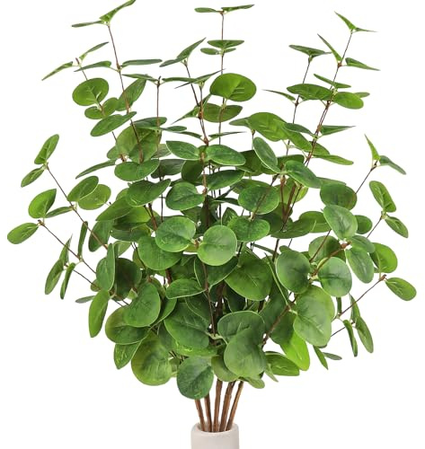 5pcs Artificial Eucalyptus Stems Decor 3D Real Touch Tall 24 Faux Eucalyptus Branches Fake Greenery Plants Stems for Vase Home Party Wedding Decorations