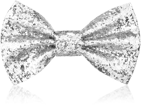 Aomig Glitzer Fliege Herren, Pailletten Fliegen für Männer, Schmale Smoking Fliege Schleife mit Haken, Kostümzubehör Verstellbare Bow Tie für Hochzeit Party, Karneval, Fasching(Silber)