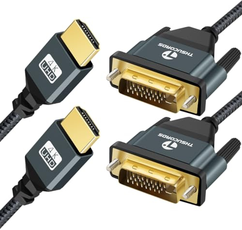 Thsucords 4K HDMI zu DVI Kabel 1M 2 Stück, Vergoldetes geflochtenes DVI zu HDMI Kabel Bidirektional kompatibel mit Projektor, Laptop, TV, PC, DVD Player
