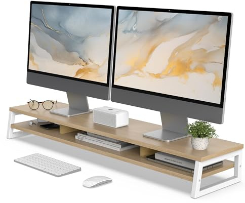 Fenge Dual Monitorständer Riser 108cm Große Computer Bildschirmständer für PC/Laptop/Fax/Drucker/TV, Schreibtisch Organizer,Tragfähigkeit 45KG (Eiche)