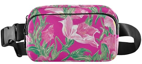 Retro het persika klockblommor söt midjeväska för kvinnor män tonåringar mini crossbody sportväska med justerbar rem för resor gym arbete, Retro heta persika klockblommor, 1 size