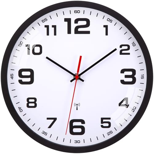 Warminn Horloge Murale Radio-pilotée (Noir)