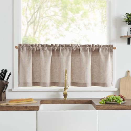 Vangao Scheibengardinen Leinenoptik Bistrogardine 1er Set 125Bx40Hcm Braun