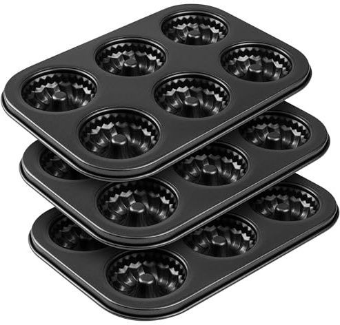 Tiawudi Mini Fluted Tube Cake Pan, 6 Cavity Baking Pan, Non-stick Baking Mold for Cupcakes, Donuts, Cornbread, Brownies, Jellies, Set of 3