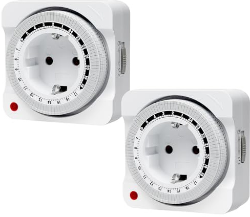 Mechanische Zeitschaltuhr Steckdose, 2er Set 24-Stunden-Programm Analoge Zeitschalt-Steckdose mit 96 Segmenten 15 min Schaltintervall, für Saisonbeleuchtung, Feiertagsdekorationen, Wachsen Licht