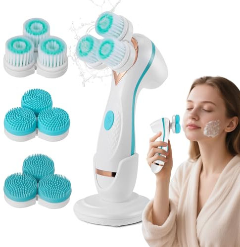 Gesichtsreinigungsbürste, IPX7 Wasserdichte Gesichtsbürste Elektrisch mit 3 Bürstenköpfen und 2-stufige Rotation, Reinigungsbürste Gesicht für Gesichtsreinigung Exfoliation (Grün)