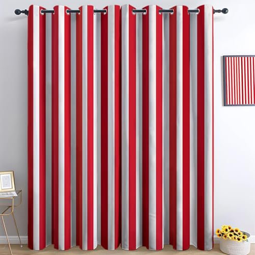 Rideau Occultant Rayures Classique Simple Moderne Thermique Isolant Anti Froid Polyester 100L X 178H cm (2 Panneaux) Chambre Cuisine Décoration Rouge Blanc