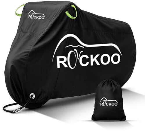Rockoo Bike Cover for Outdoor Storage for 2 Bikes Heavy Duty 210D Oxford Fabric Bicycle Cover with Lock Holes & Storage Bag Dustproof Waterproof Protection for Mountain & Road Bikes Black