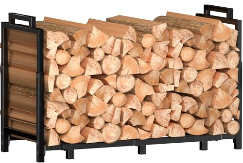 ZIPEEU Metal Firewood Log Holder, Adjustable Firewood Rack with Carrying Holer and Stable Base, Indoor Outdoor Fireplace Wood Storage Shelf for Fireside Patio Garden