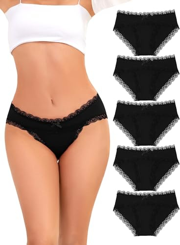 Voenxe Bomull Trosor Dam UnderkläDer Flerpack, Cotton Spets Women Underwear | 5 Pack Bikini Panties Kvinnor,Soft Comfortable Hipster Panty Multipack,No Show Bomullstrosor