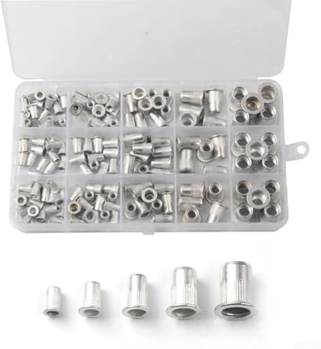 150 dadi per rivetti a testa piatta, in acciaio inox, cilindrici cavi, M3-M8, dadi filettati a testa piatta per fai da te
