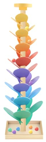 Albero Sonoro, Pista Biglie Legno Arcobaleno, Albero Musicale Legno con 12 Palline Arcobaleno, 6 Livelli Colorati per Sviluppare Coordinazione Occhio-Mano e Creatività per Bambini