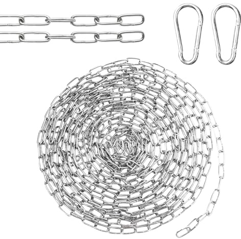 Cadena de acero inoxidable 304 metros, 2 mm, 5 m, cadena de metal, cadena de acero inoxidable, cadena de acero inoxidable, cadena redonda de acero inoxidable con 2 mosquetones para cadena de perro