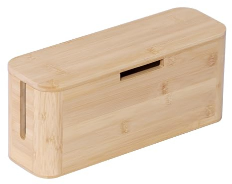 Relaxdays Kabelbox för grenuttag, bambu, magnetlock, HBT 14,5 x 34 x 11 cm, dold kabel, uttagslåda, natur